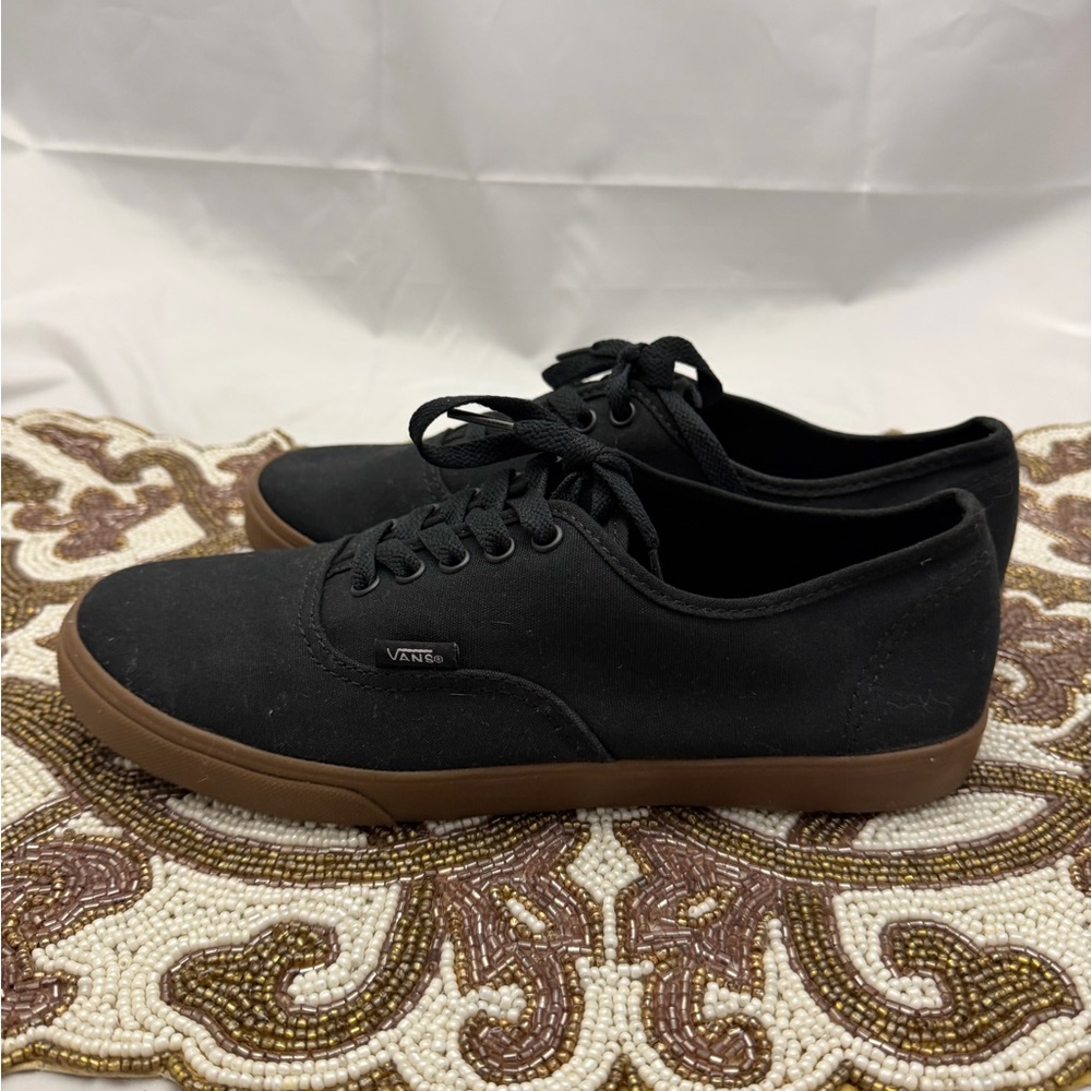 Vans Black Canvas Sneakers with Brown Sole